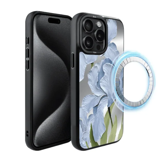 Etui do iPhone 15 Pro IBIZU DropGuard Matt z MagSafe, Relief Garden, Błękitny Irys (8)
