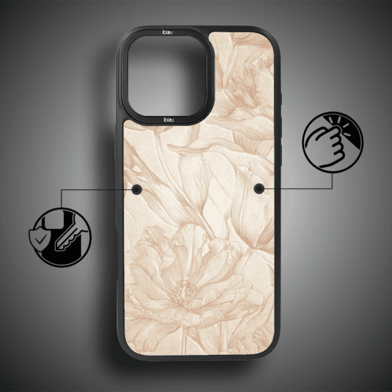Etui do iPhone 15 Pro IBIZU DropGuard Matt z MagSafe, Relief Garden, Botaniczny biskwit (1)