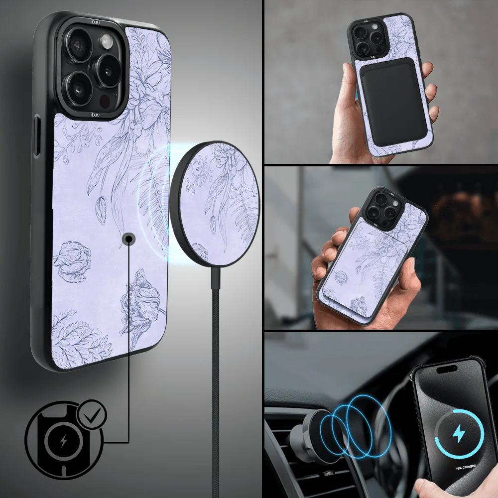 Etui do iPhone 15 Pro IBIZU DropGuard Matt z MagSafe, Relief Garden, Kwiatowa płaskorzeźba (4)