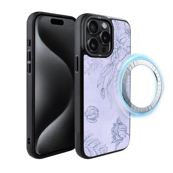 Etui do iPhone 15 Pro IBIZU DropGuard Matt z MagSafe, Relief Garden, Kwiatowa płaskorzeźba (7)