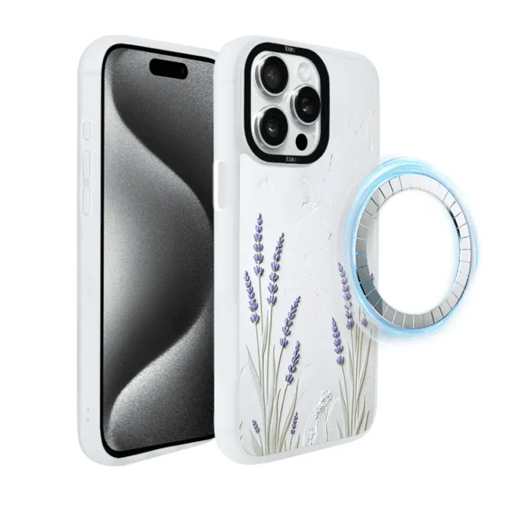 Etui-do-iPhone-15-Pro-IBIZU-DropGuard-Matt-z-MagSafe-Relief-Garden-Prowansalska-lawend-2