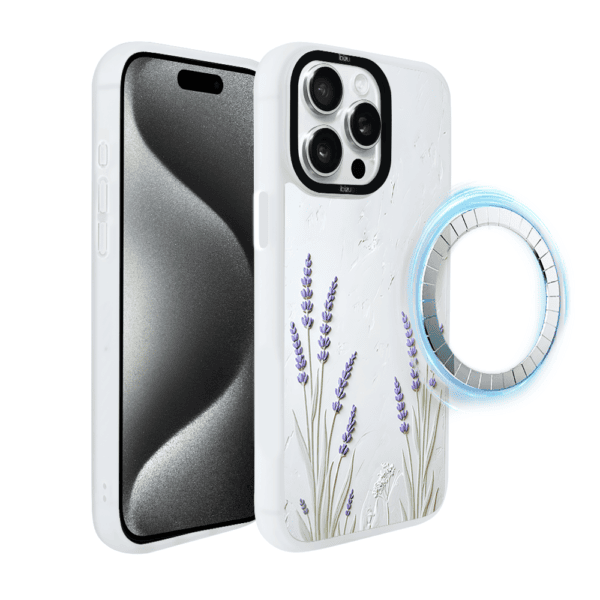 Etui do iPhone 15 Pro IBIZU DropGuard Matt z MagSafe, Relief Garden, Prowansalska lawenda