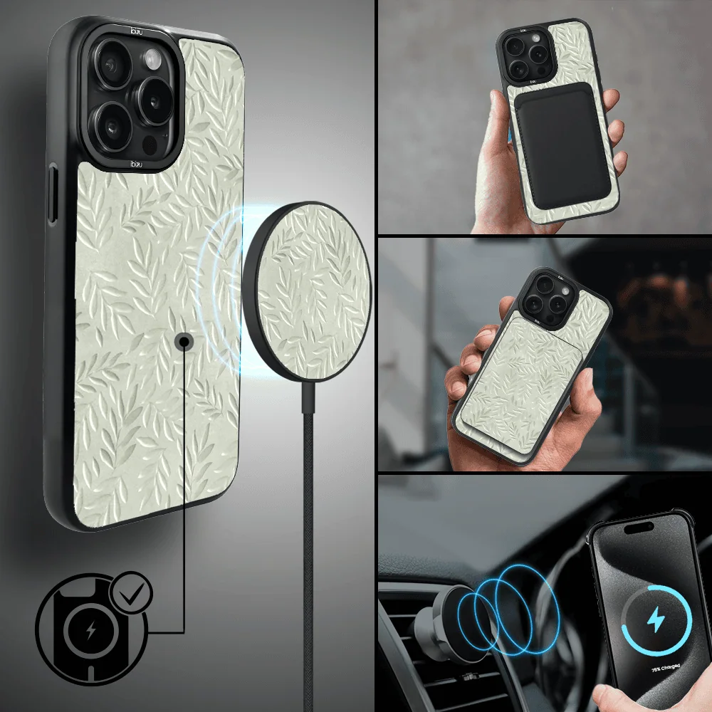 Etui do iPhone 15 Pro IBIZU DropGuard Matt z MagSafe, Relief Garden, Ślad oliwki (5)