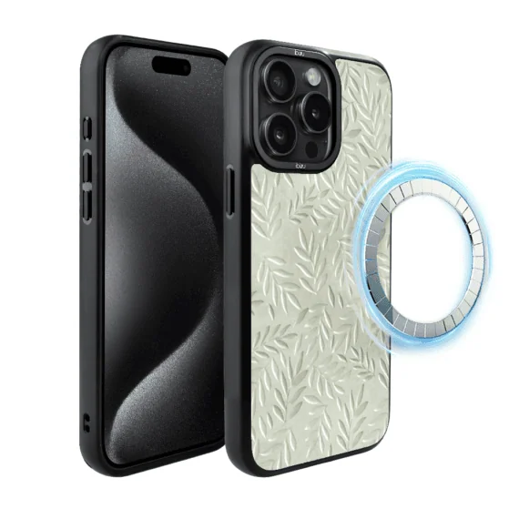 Etui do iPhone 15 Pro IBIZU DropGuard Matt z MagSafe, Relief Garden, Ślad oliwki (8)
