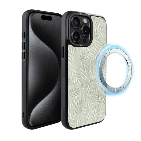 Etui do iPhone 15 Pro IBIZU DropGuard Matt z MagSafe, Relief Garden, Ślad oliwki (8)