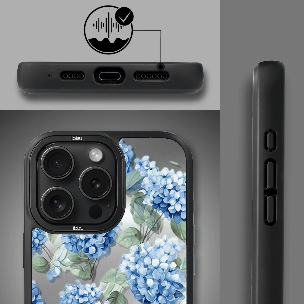 Etui do iPhone 15 Pro IBIZU DropGuard Matt z MagSafe, Relief Garden, Szafirowa Hortensja (2)