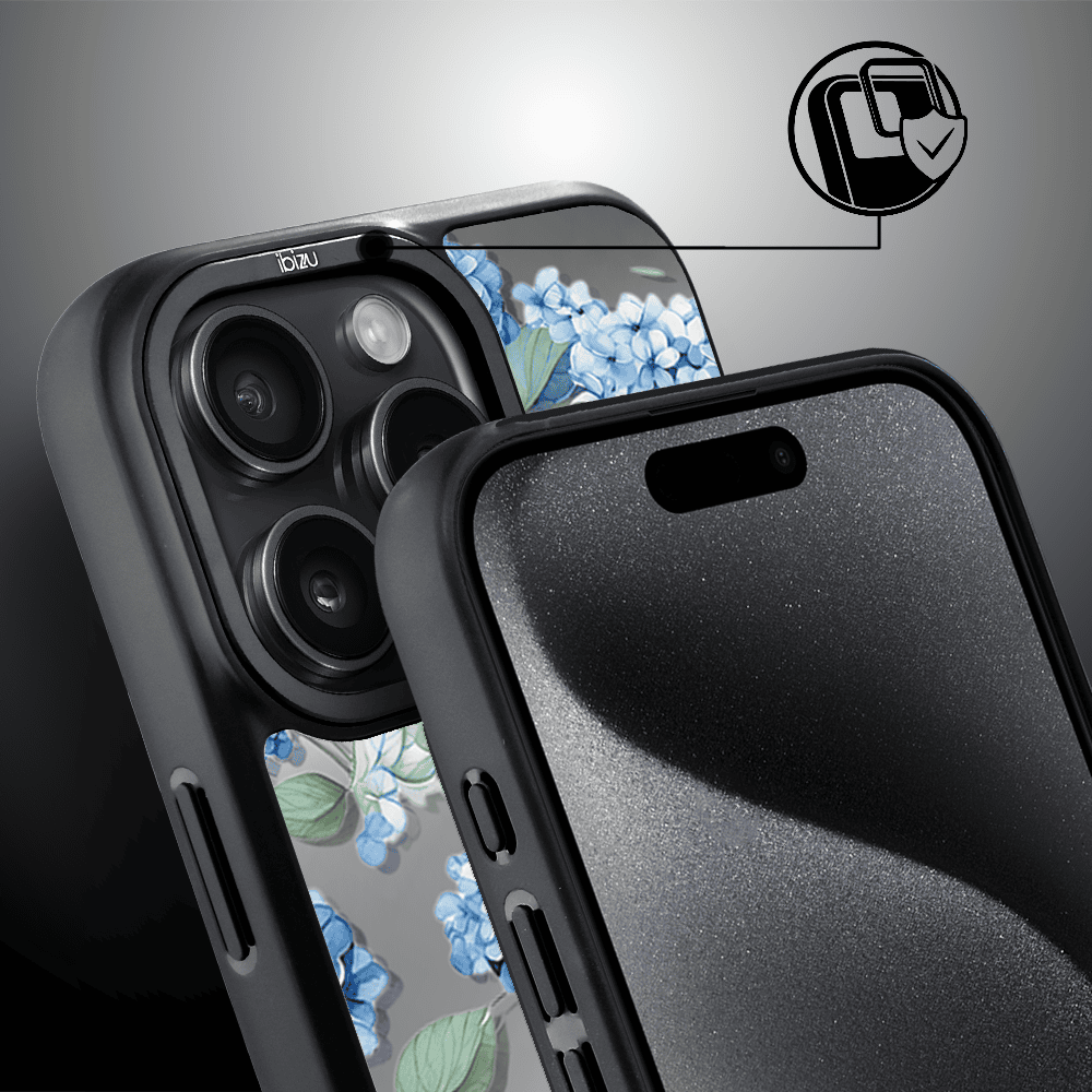 Etui do iPhone 15 Pro IBIZU DropGuard Matt z MagSafe, Relief Garden, Szafirowa Hortensja (3)