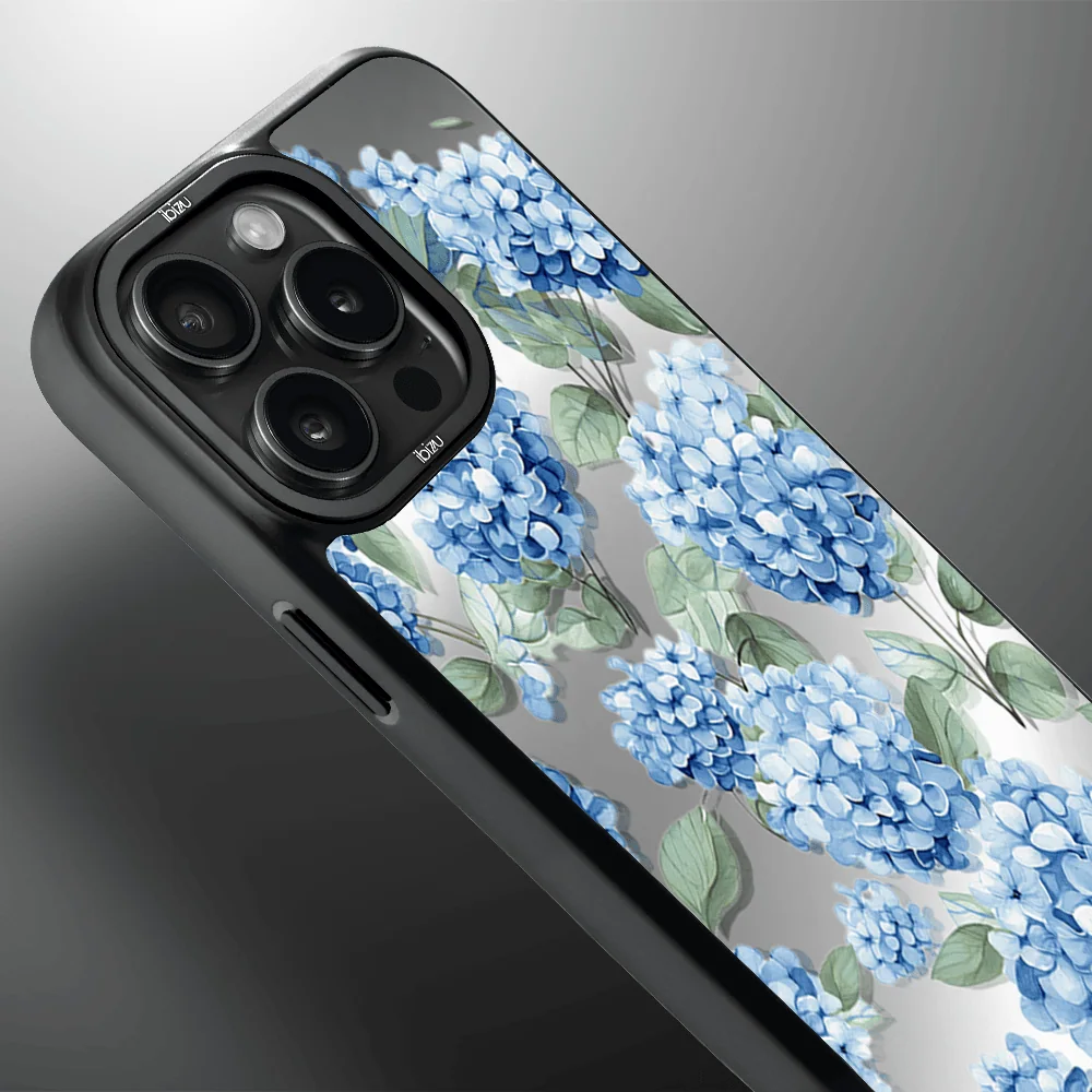 Etui do iPhone 15 Pro IBIZU DropGuard Matt z MagSafe, Relief Garden, Szafirowa Hortensja (4)