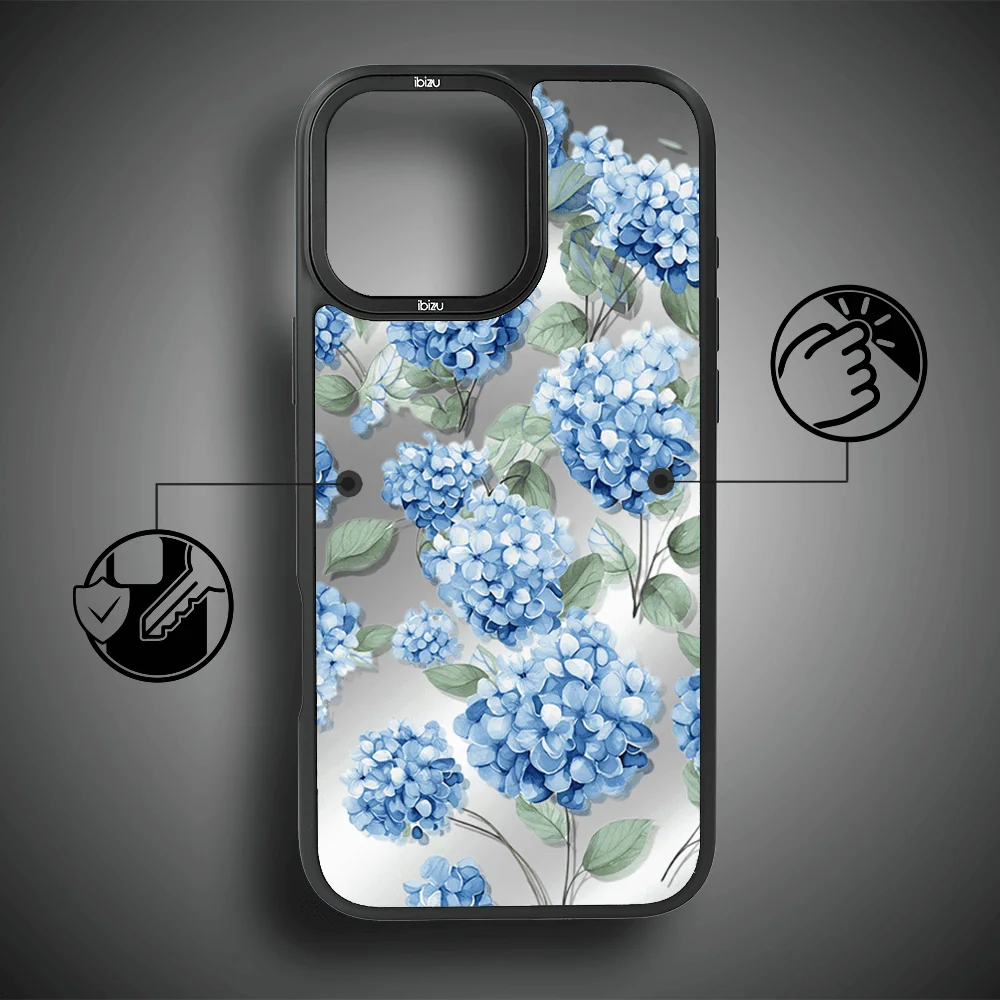 Etui do iPhone 15 Pro IBIZU DropGuard Matt z MagSafe, Relief Garden, Szafirowa Hortensja (7)