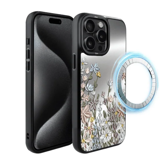 Etui do iPhone 15 Pro IBIZU DropGuard Matt z MagSafe, Relief Garden, Wiosenna łąka (1)