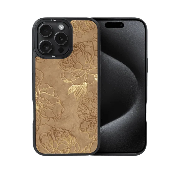 Etui do iPhone 15 Pro IBIZU DropGuard Matt z MagSafe, Relief Garden, Złote piwonie (2)