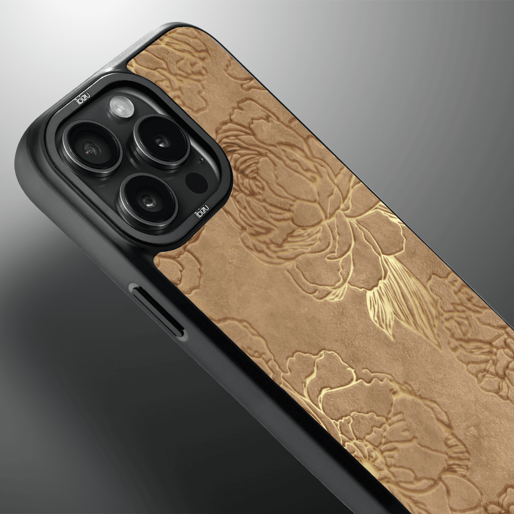 Etui do iPhone 15 Pro IBIZU DropGuard Matt z MagSafe, Relief Garden, Złote piwonie (8)