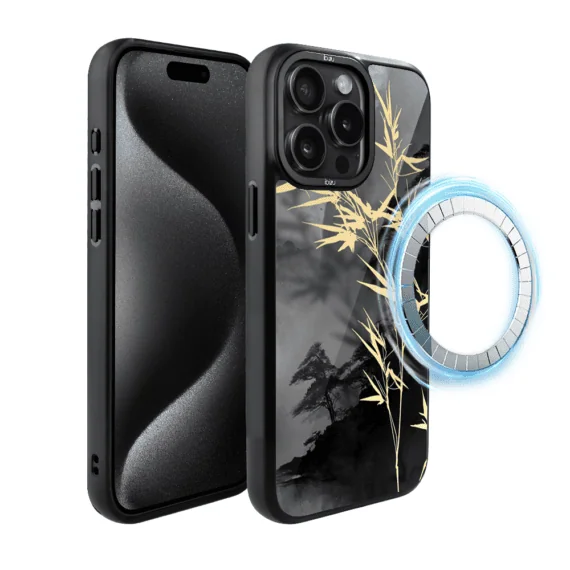 Etui do iPhone 15 Pro Max IBIZU DropGuard Matt z MagSafe, Azja, Złoty bambus (6)