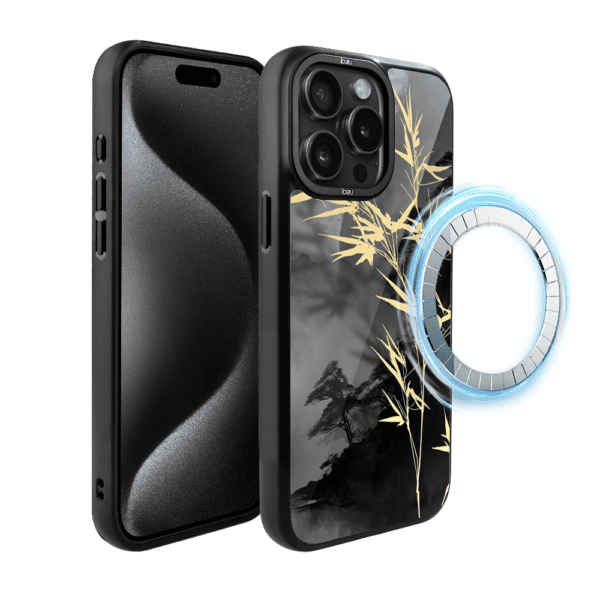 Etui do iPhone 15 Pro Max IBIZU DropGuard Matt z MagSafe, Azja, Złoty bambus (6)