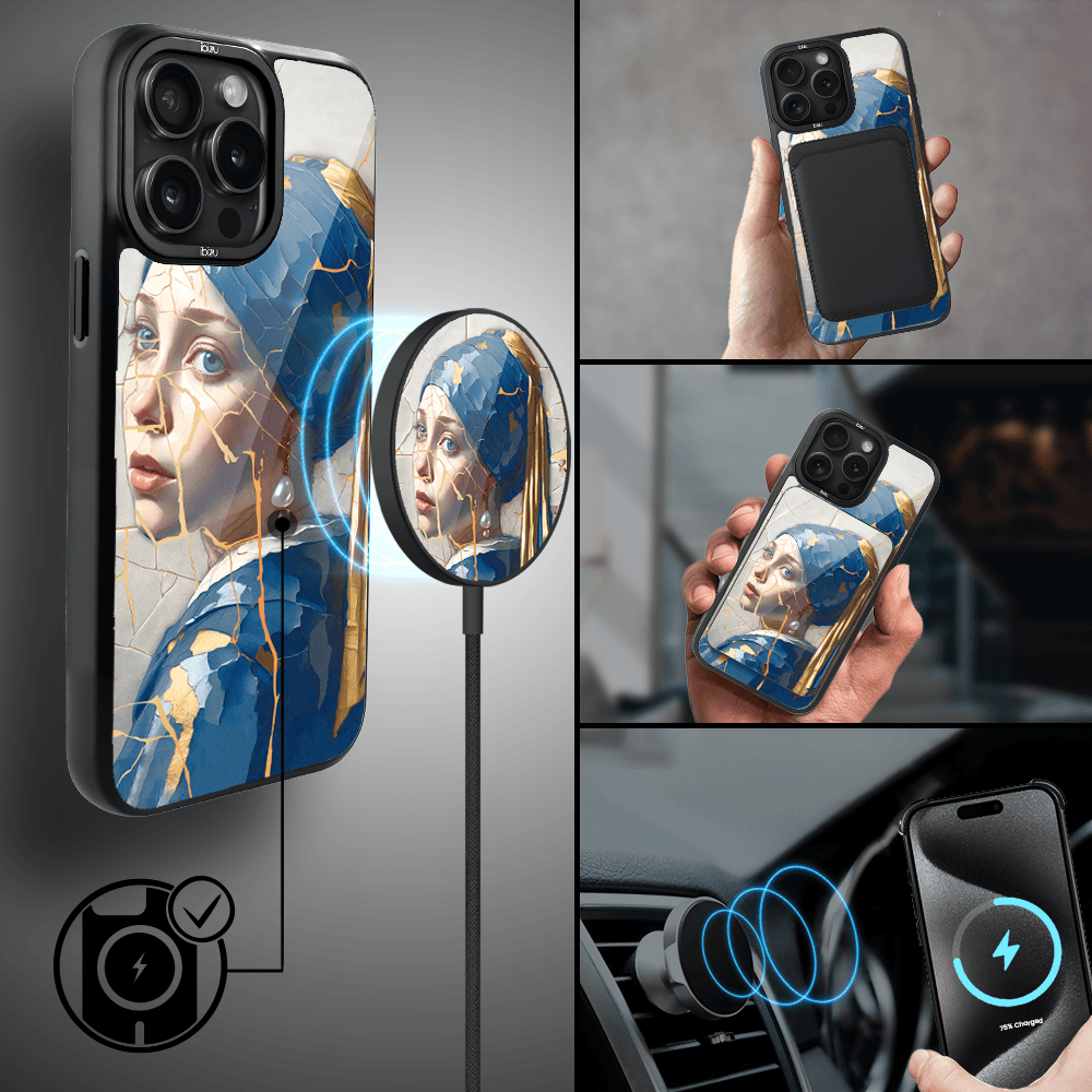 Etui do iPhone 15 Pro Max IBIZU DropGuard Matt z MagSafe, Kintsugi Art, kobieta z perłą (1)