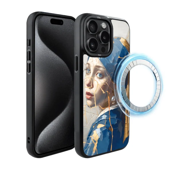 Etui do iPhone 15 Pro Max IBIZU DropGuard Matt z MagSafe, Kintsugi Art, kobieta z perłą (6)