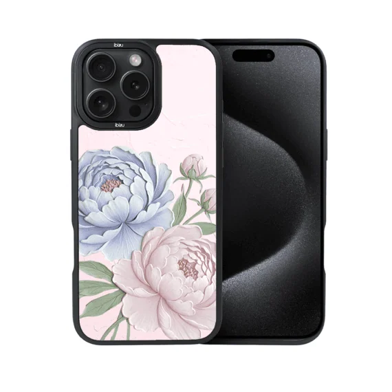 Etui do iPhone 15 Pro Max IBIZU DropGuard Matt z MagSafe, Relief Garden, Piwoniowy róż (2)