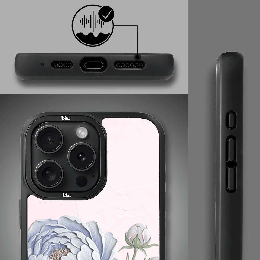 Etui do iPhone 15 Pro Max IBIZU DropGuard Matt z MagSafe, Relief Garden, Piwoniowy róż (6)