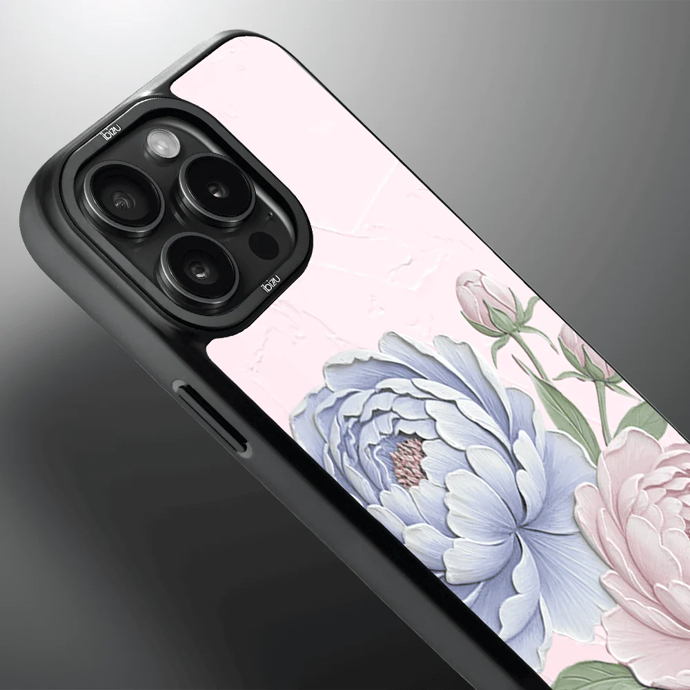 Etui do iPhone 15 Pro Max IBIZU DropGuard Matt z MagSafe, Relief Garden, Piwoniowy róż (8)