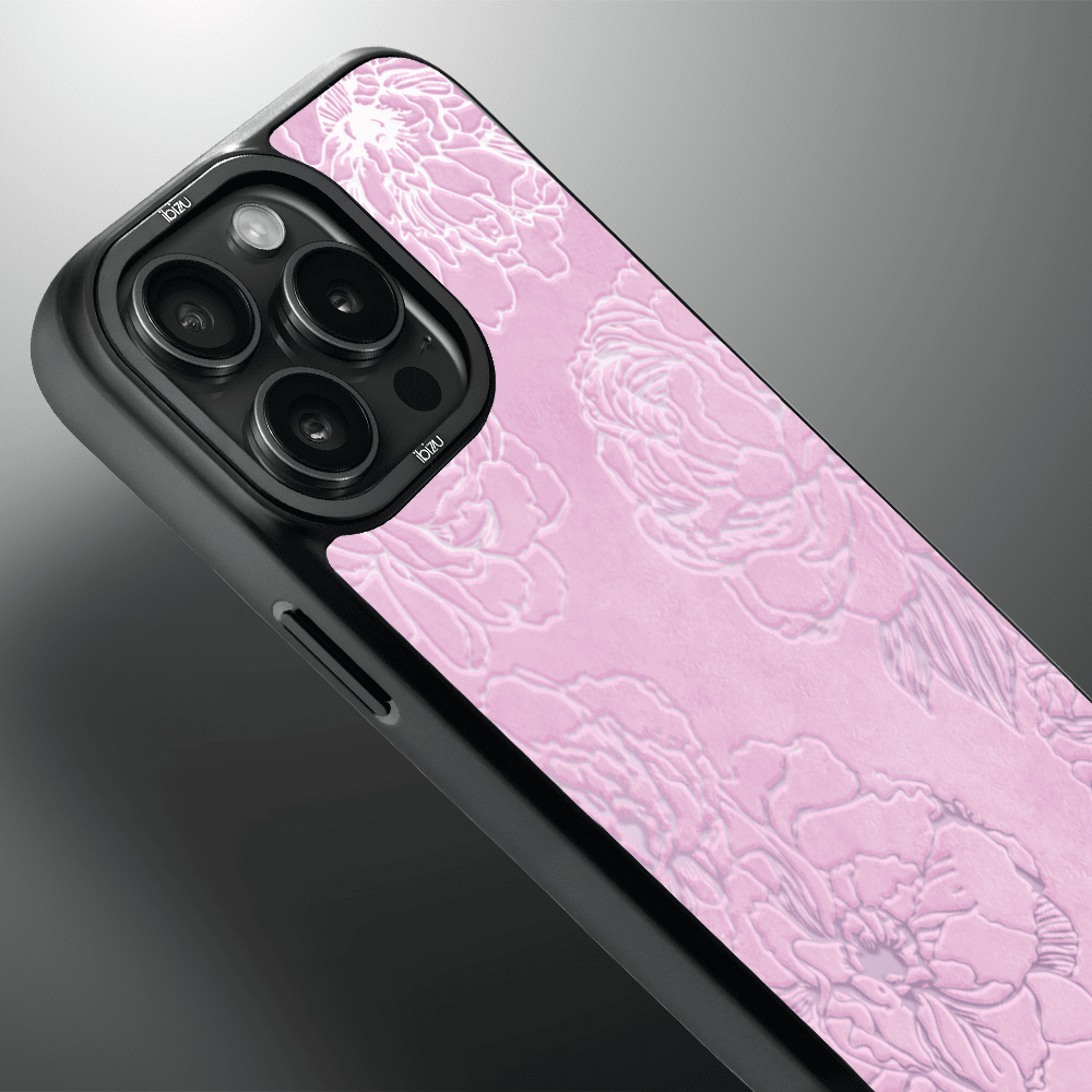 Etui do iPhone 15 Pro Max IBIZU DropGuard Matt z MagSafe, Relief Garden, Różowe piwonie (1)