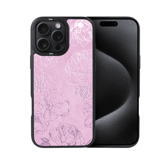 Etui do iPhone 15 Pro Max IBIZU DropGuard Matt z MagSafe, Relief Garden, Różowe piwonie (3)