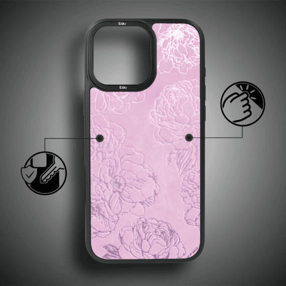Etui do iPhone 15 Pro Max IBIZU DropGuard Matt z MagSafe, Relief Garden, Różowe piwonie (4)
