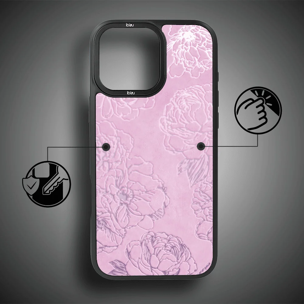Etui do iPhone 15 Pro Max IBIZU DropGuard Matt z MagSafe, Relief Garden, Różowe piwonie (4)