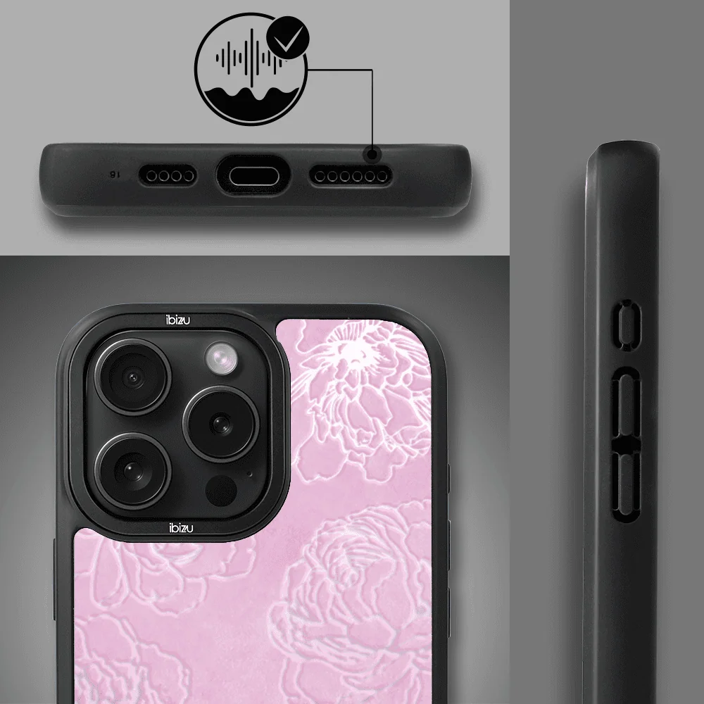 Etui do iPhone 15 Pro Max IBIZU DropGuard Matt z MagSafe, Relief Garden, Różowe piwonie (7)