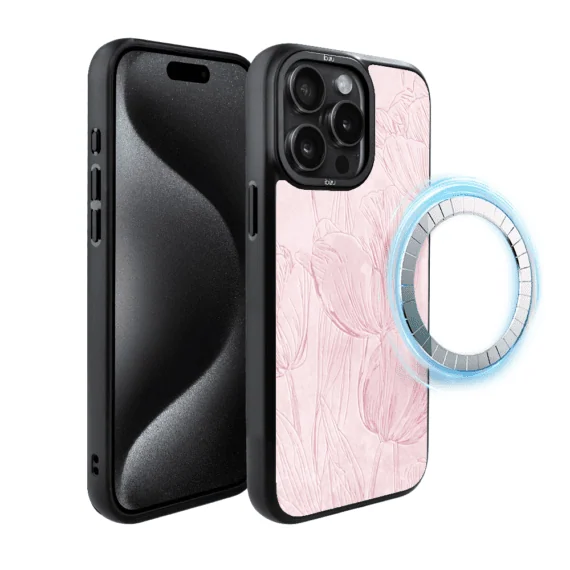 Etui do iPhone 15 Pro Max IBIZU DropGuard Matt z MagSafe, Relief Garden, Tulipanowy fresk1