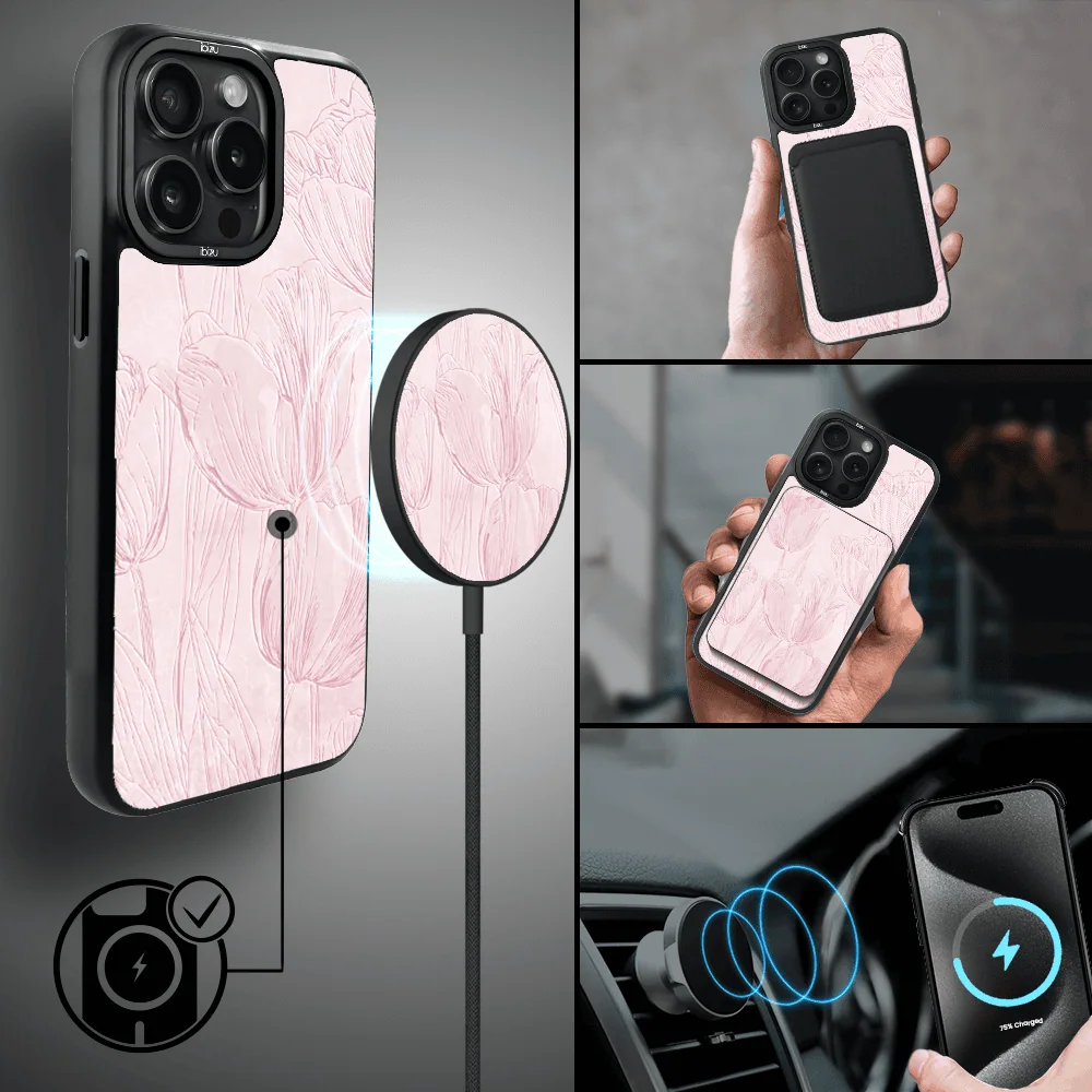 Etui do iPhone 15 Pro Max IBIZU DropGuard Matt z MagSafe, Relief Garden, Tulipanowy fresk6