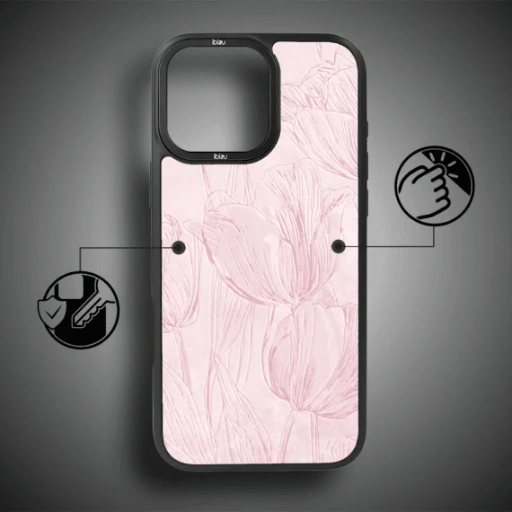 Etui do iPhone 15 Pro Max IBIZU DropGuard Matt z MagSafe, Relief Garden, Tulipanowy fresk8