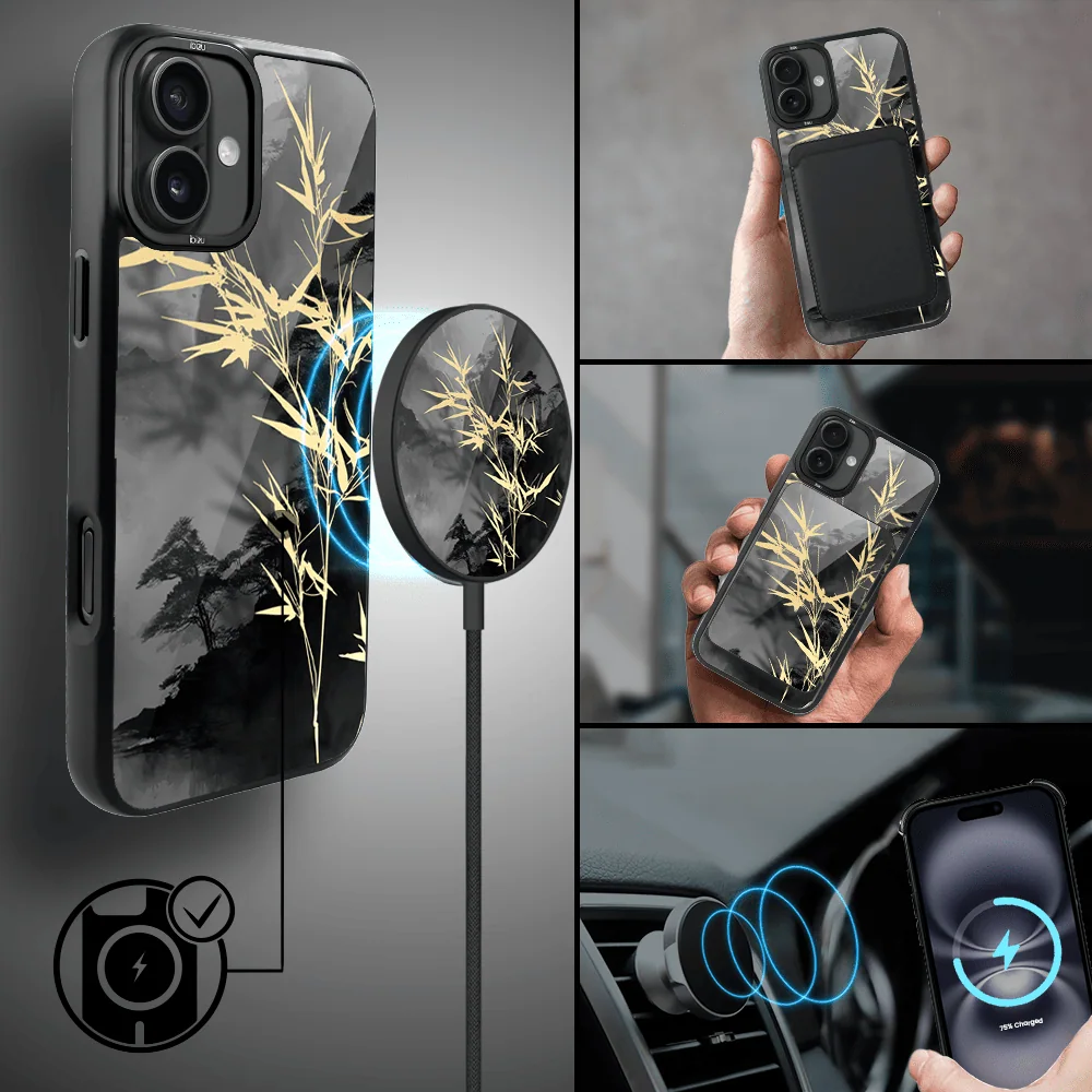 Etui do iPhone 16 IBIZU DropGuard Matt z MagSafe, Azja, Złoty bambus (8)