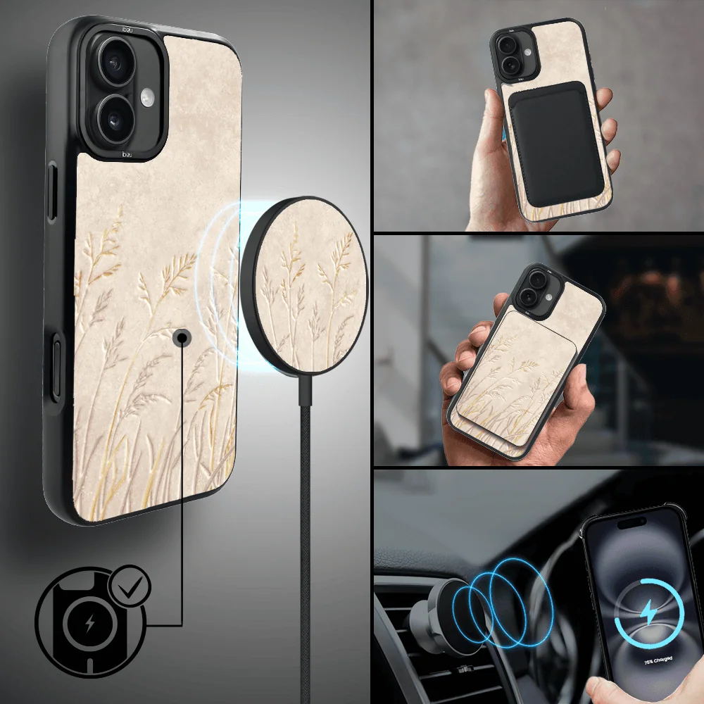 Etui do iPhone 16 IBIZU DropGuard Matt z MagSafe, Boho, Kłosy z piaskowca (6)