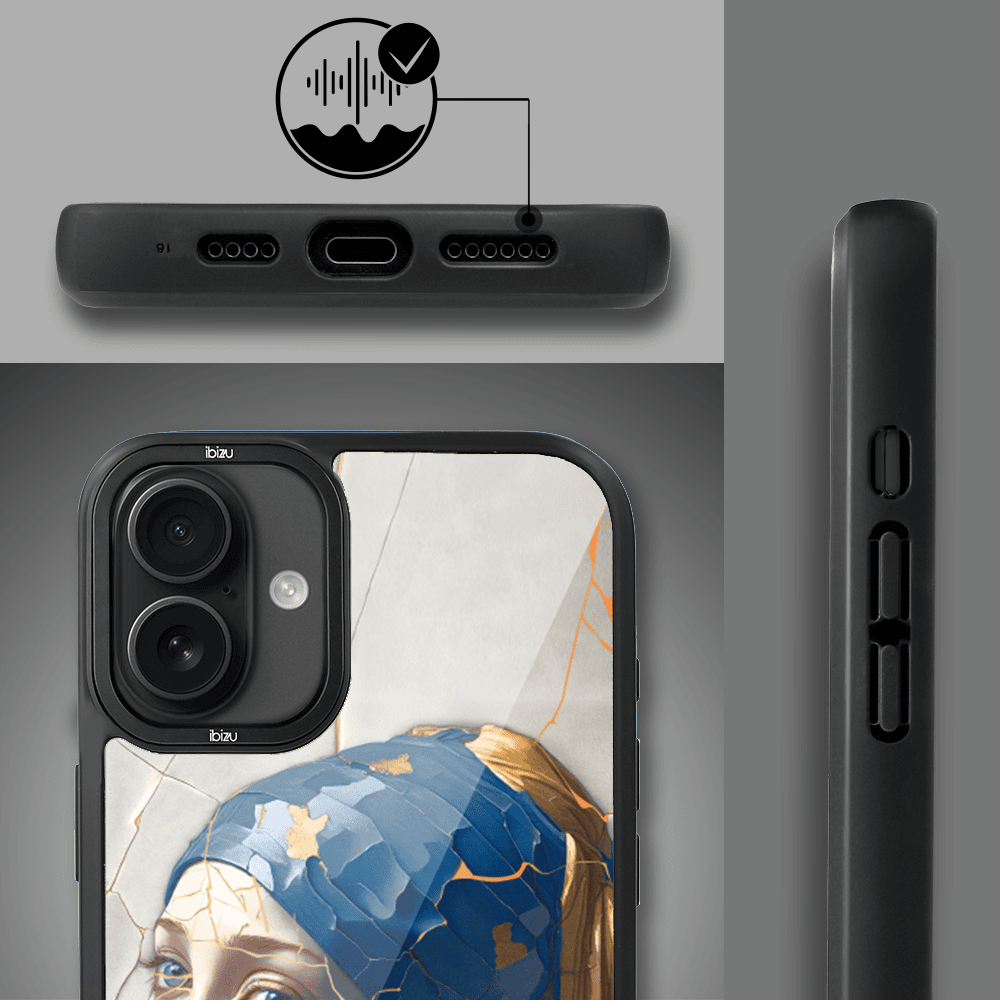 Etui do iPhone 16 IBIZU DropGuard Matt z MagSafe, Kintsugi Art, kobieta z perłą (2)