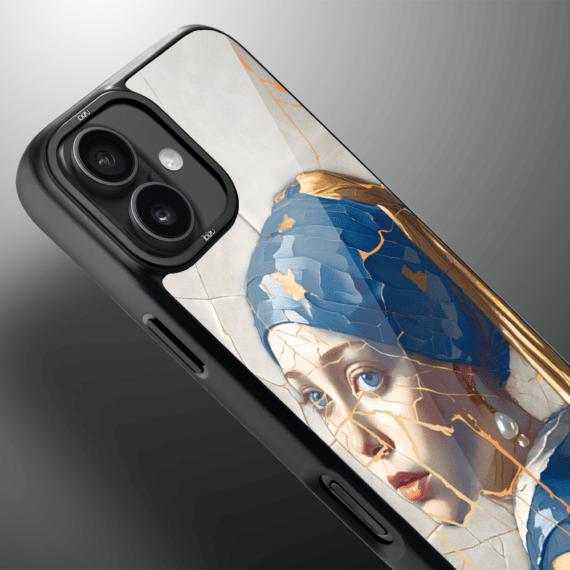 Etui do iPhone 16 IBIZU DropGuard Matt z MagSafe, Kintsugi Art, kobieta z perłą (4)