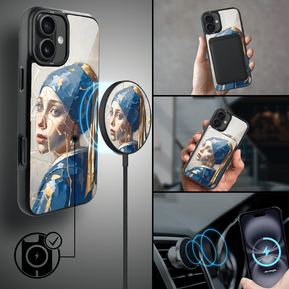 Etui do iPhone 16 IBIZU DropGuard Matt z MagSafe, Kintsugi Art, kobieta z perłą (5)