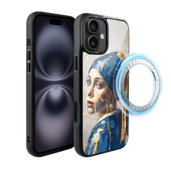 Etui do iPhone 16 IBIZU DropGuard Matt z MagSafe, Kintsugi Art, kobieta z perłą (8)