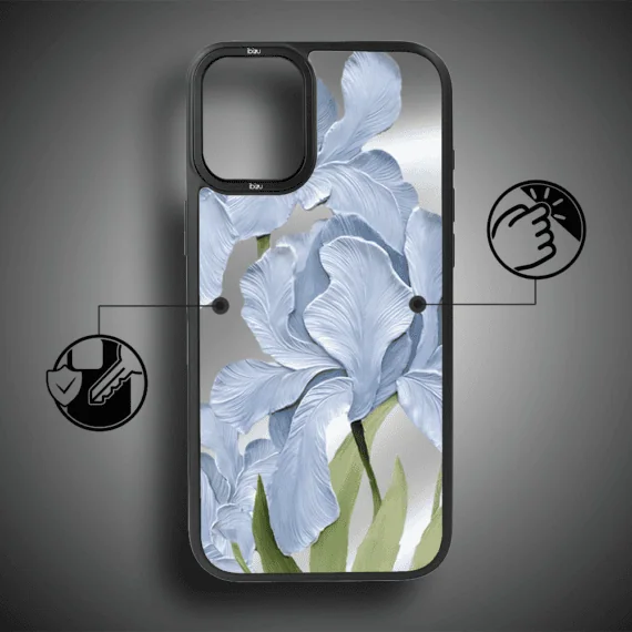 Etui do iPhone 16 IBIZU DropGuard Matt z MagSafe, Relief Garden, Błękitny Irys (7)