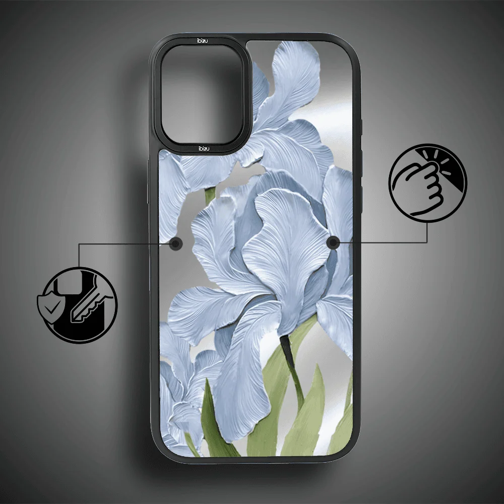 Etui do iPhone 16 IBIZU DropGuard Matt z MagSafe, Relief Garden, Błękitny Irys (7)