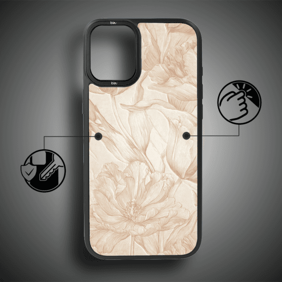 Etui do iPhone 16 IBIZU DropGuard Matt z MagSafe, Relief Garden, Botaniczny biskwit (1)