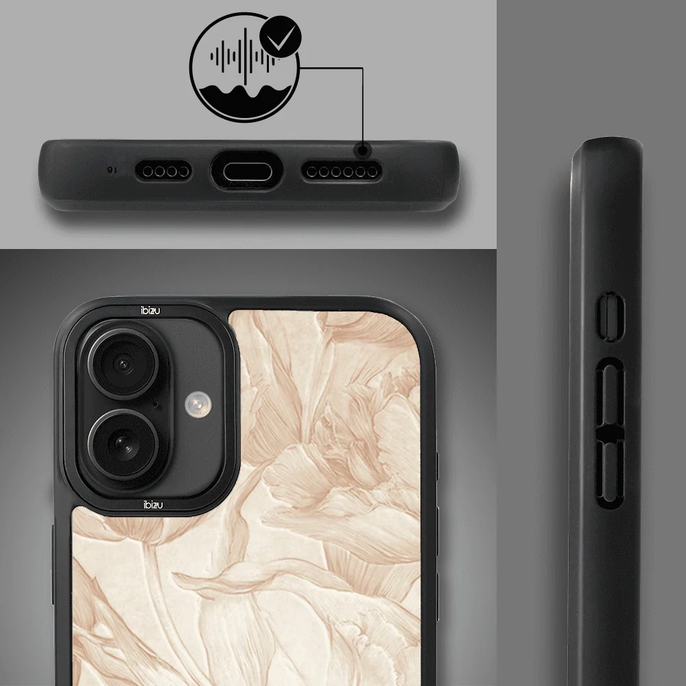 Etui do iPhone 16 IBIZU DropGuard Matt z MagSafe, Relief Garden, Botaniczny biskwit (4)
