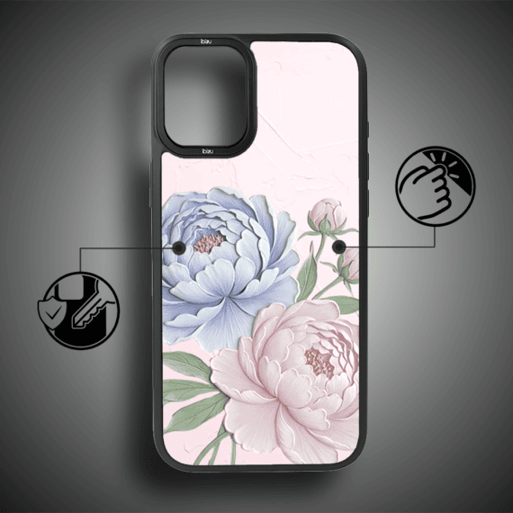 Etui do iPhone 16 IBIZU DropGuard Matt z MagSafe, Relief Garden, Piwoniowy róż (4)