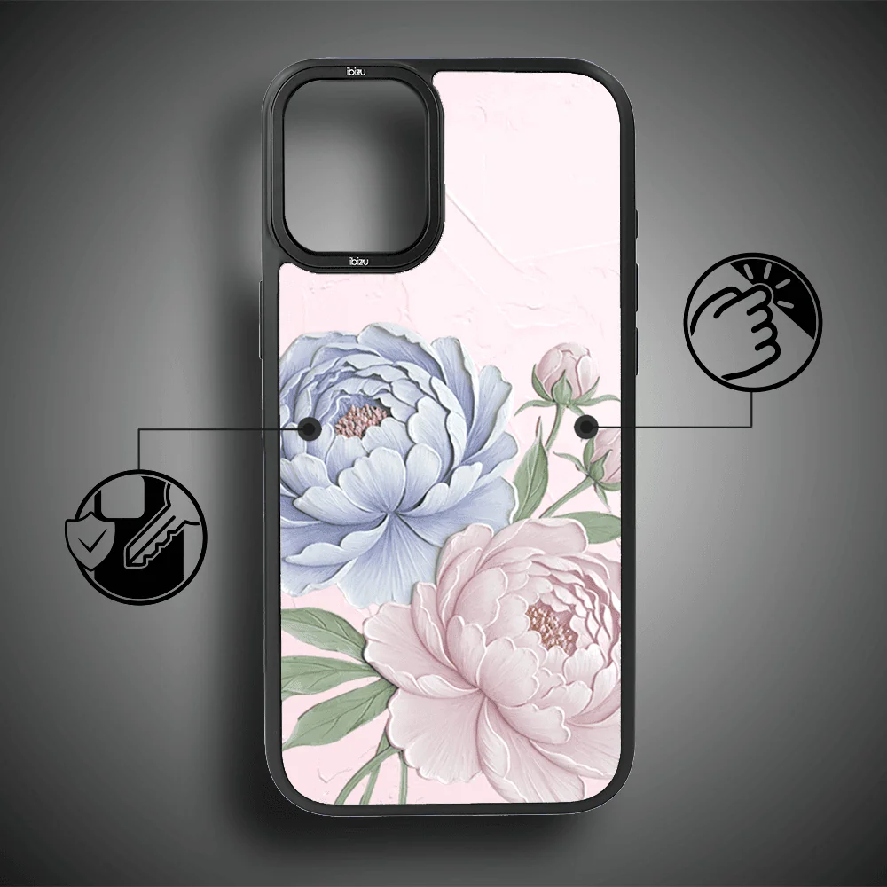 Etui do iPhone 16 IBIZU DropGuard Matt z MagSafe, Relief Garden, Piwoniowy róż (4)