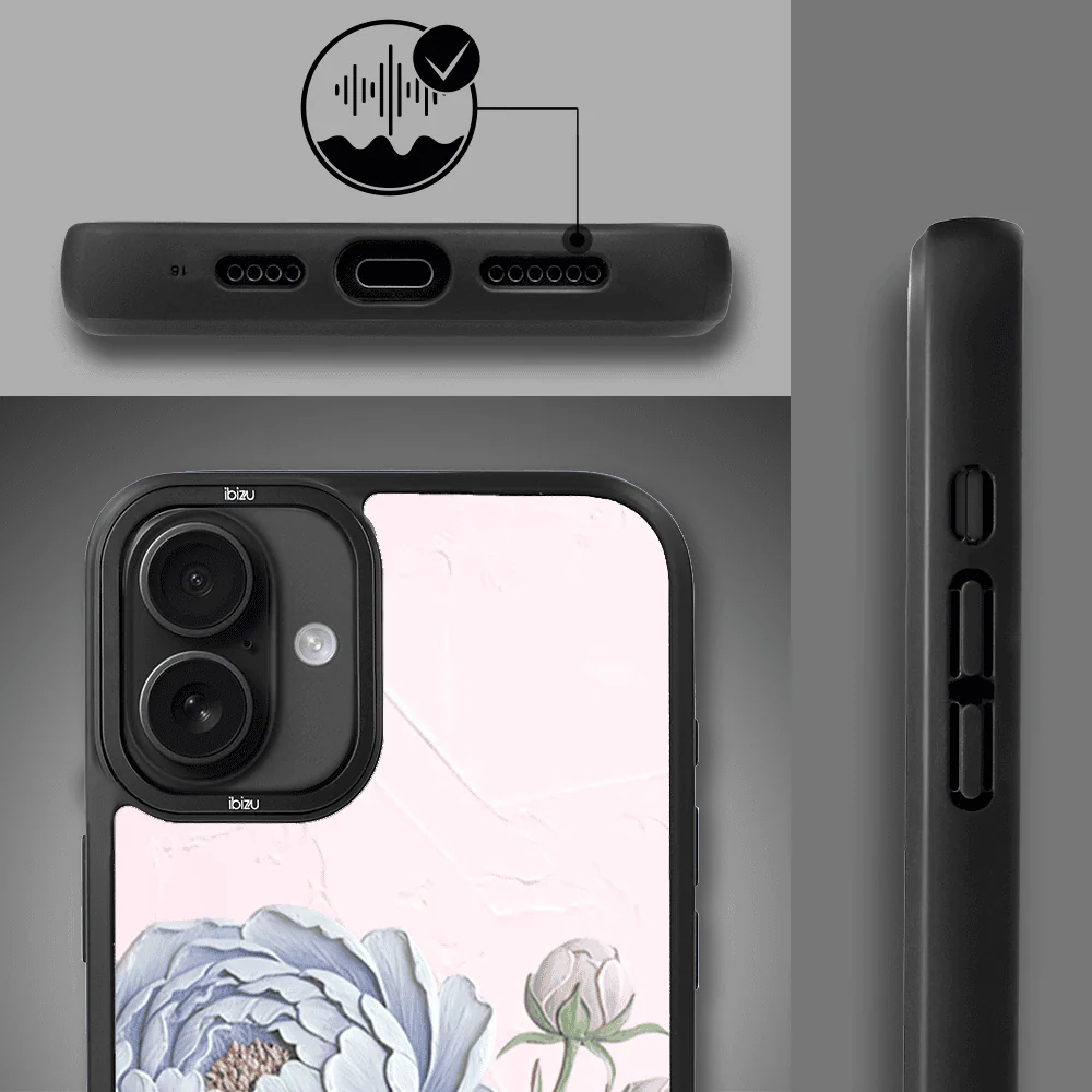 Etui do iPhone 16 IBIZU DropGuard Matt z MagSafe, Relief Garden, Piwoniowy róż (7)