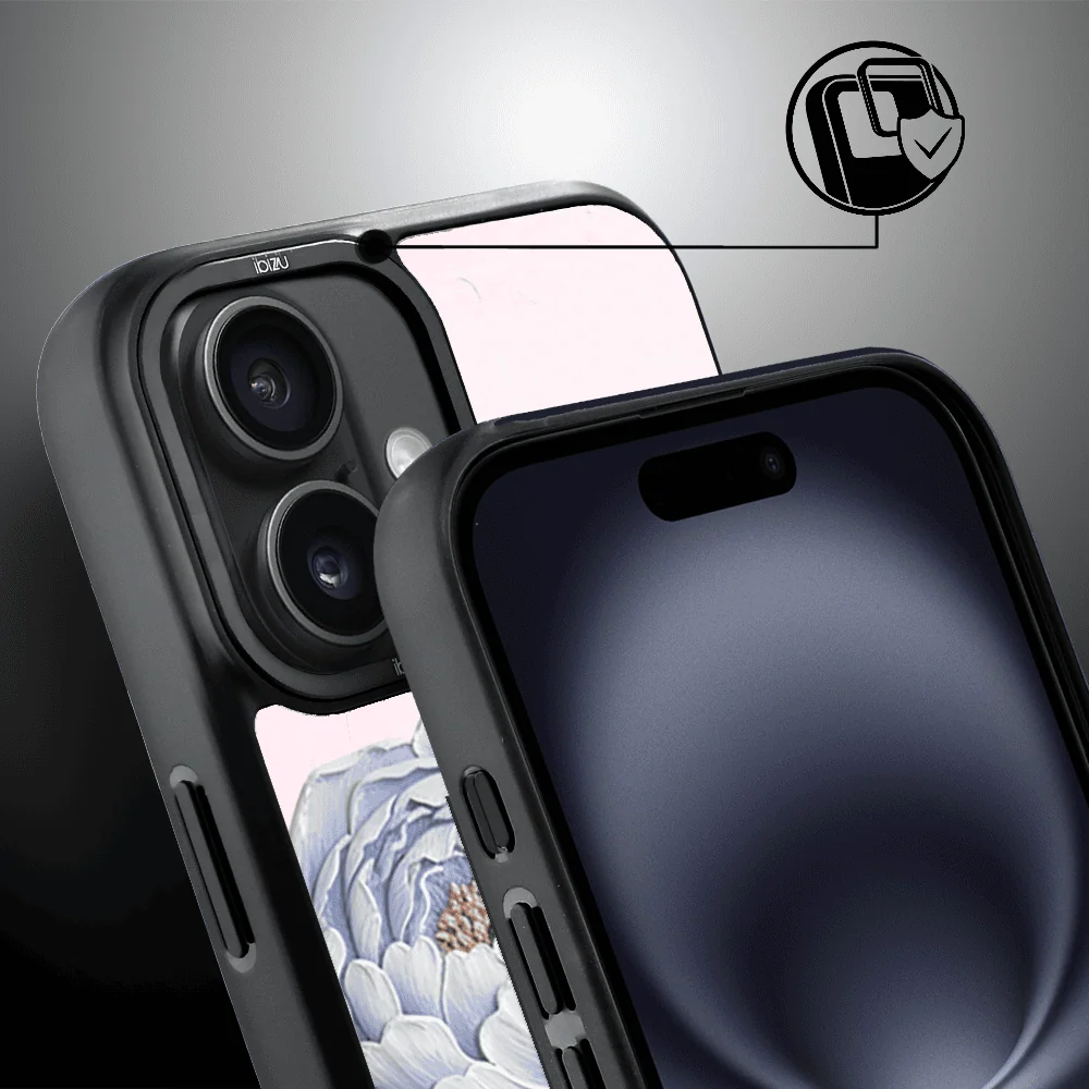 Etui do iPhone 16 IBIZU DropGuard Matt z MagSafe, Relief Garden, Piwoniowy róż (8)