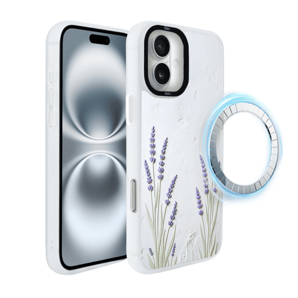 Etui do iPhone 16 Plus IBIZU DropGuard Matt z MagSafe, Relief Garden, Prowansalska lawenda