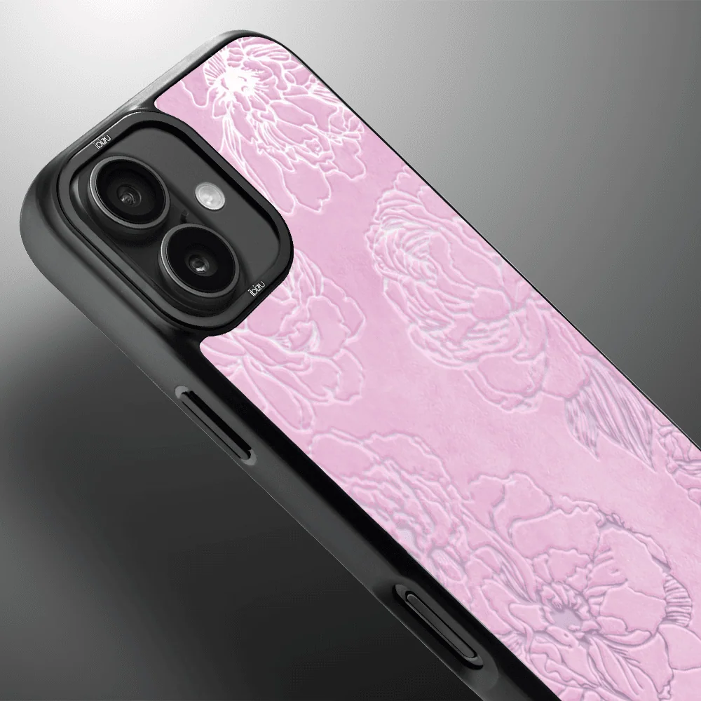 Etui do iPhone 16 IBIZU DropGuard Matt z MagSafe, Relief Garden, Różowe piwonie (1)