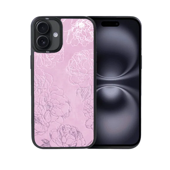 Etui do iPhone 16 IBIZU DropGuard Matt z MagSafe, Relief Garden, Różowe piwonie (3)