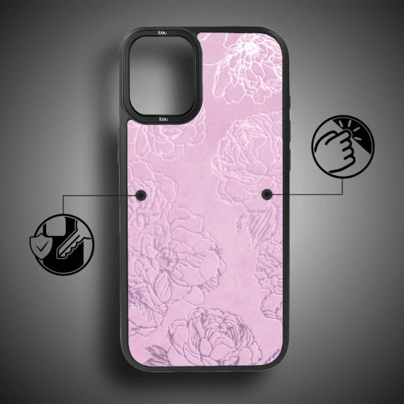 Etui do iPhone 16 IBIZU DropGuard Matt z MagSafe, Relief Garden, Różowe piwonie (4)
