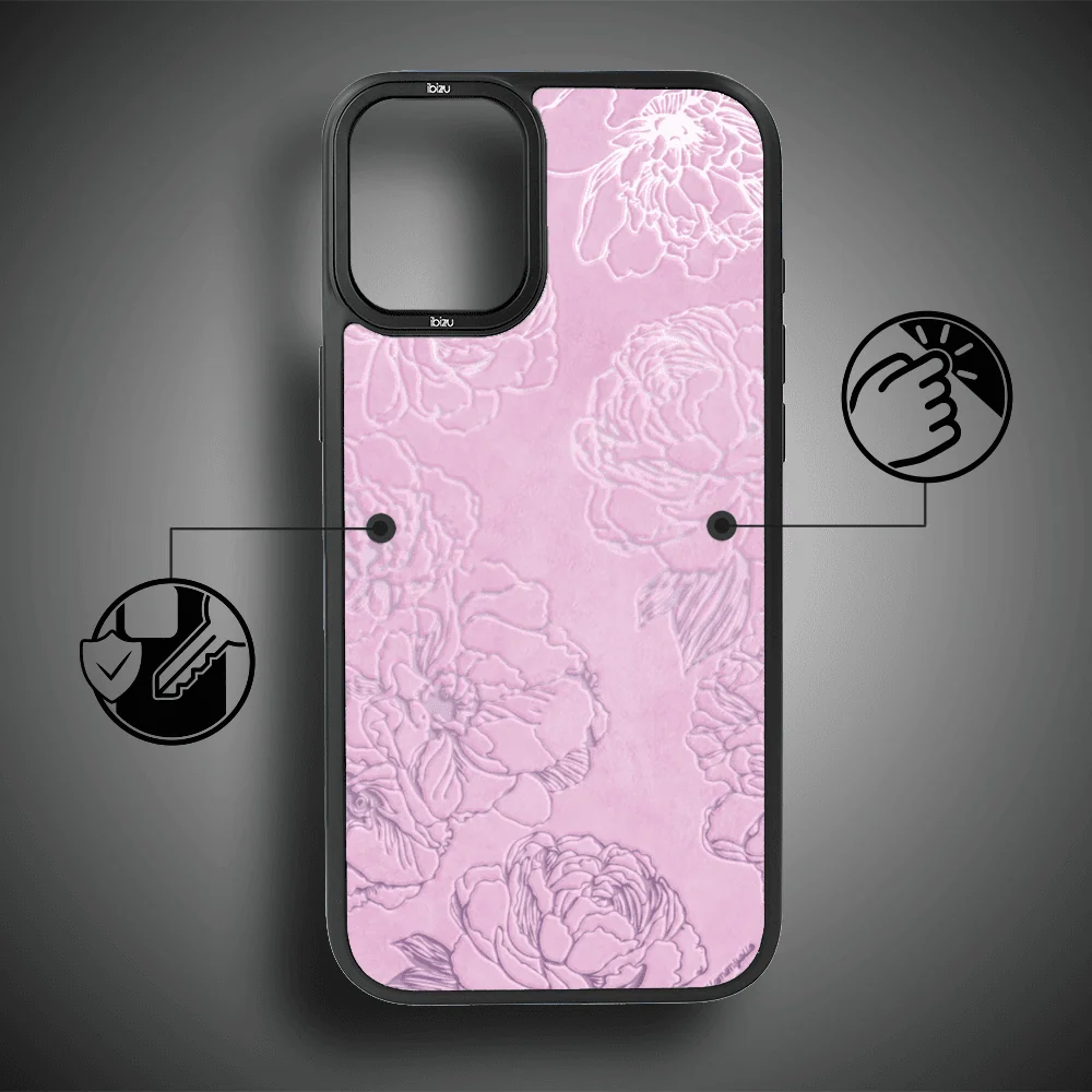 Etui do iPhone 16 IBIZU DropGuard Matt z MagSafe, Relief Garden, Różowe piwonie (4)